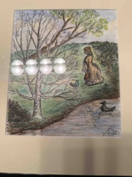 Watercolor and Ink Painting 'In The Park With Birds' by K '05