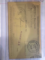 Early 20th Century U.S. Post Office Registered Package Receipt