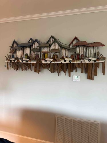 Mixed Media Coastal Fishing Village Wall Sculpture