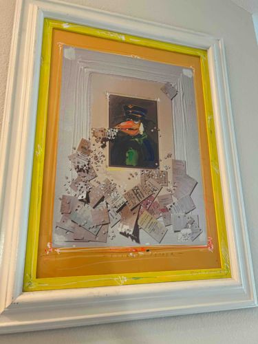 Mixed Media Artwork Featuring Anthropomorphic Duck Figure