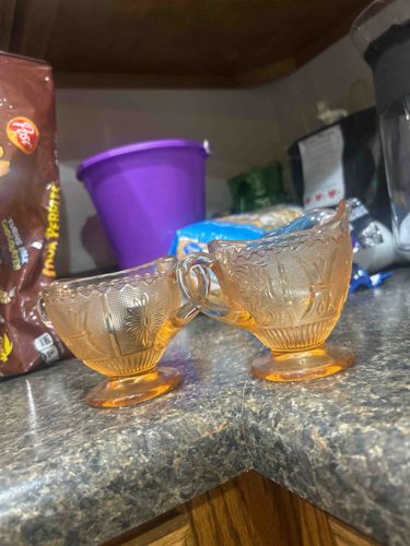 Depression Glass Creamer and Open Sugar Bowl Set (Cameo Rose-Pink)