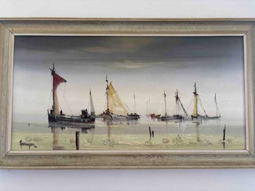 Seascape Painting with Sailboats by Arnason