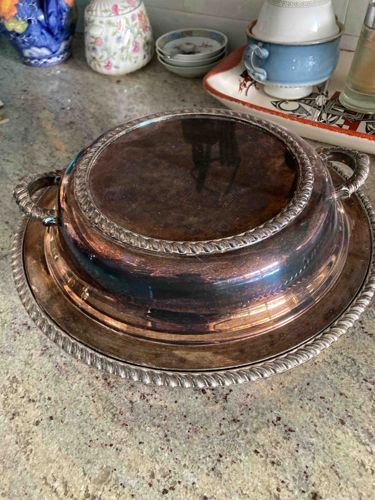 Silver-Plated Round Warmer Dish with Lid and Tray