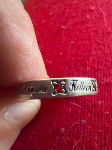 Personalized Silver-Tone Band with Red Stone Inlays