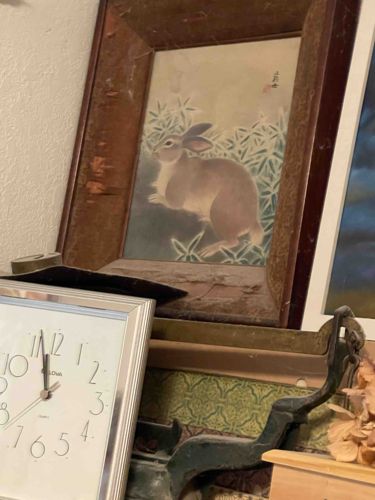 Japanese Nihonga Painting of a Rabbit in Bamboo