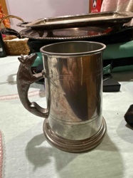 Sheffield Pewter Glass-Bottom Tankard with Animal Handle