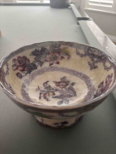 Antique Lily and Rose Porcelain Bowl