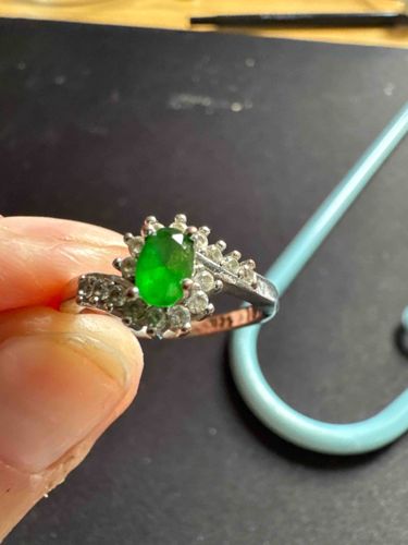 Oval Green Stone Bypass Halo Ring in Sterling Silver