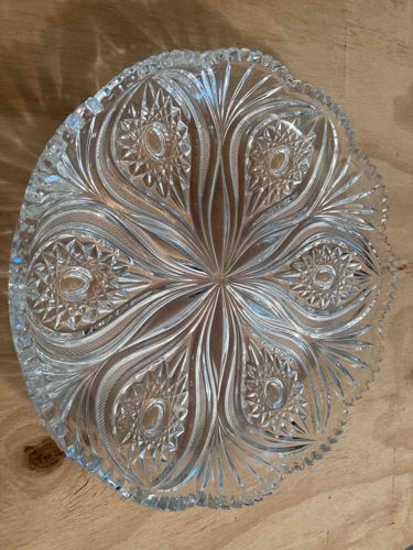 Pressed Glass Cake Plate (Starburst and Fan Pattern)
