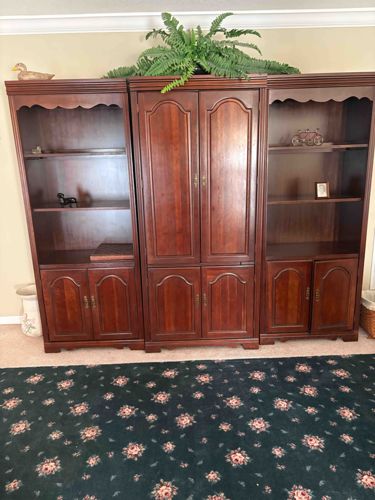 Three-Piece Traditional Cherry Finish Entertainment Wall Unit