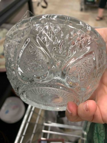 Pressed Glass Bowl with Playing Card Suit/Fleur-de-lis Pattern