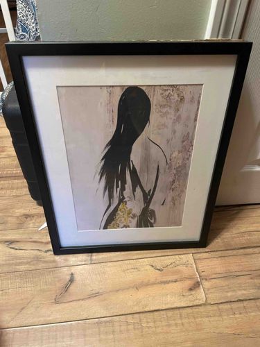 Framed Abstract Figure with Flowing Hair