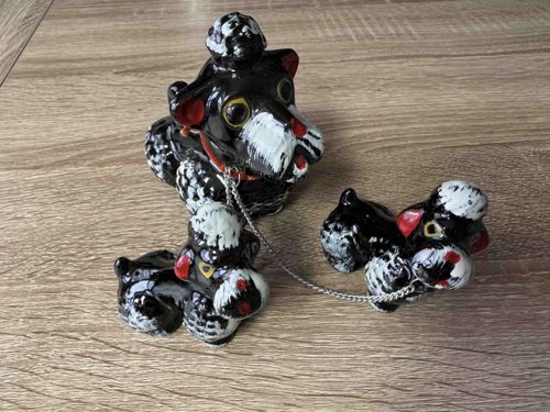 Vintage Japanese Ceramic Scottish Terrier Family Figurines on Chain