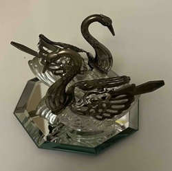 Figural Swan Salt and Pepper Shaker Set on Mirrored Base