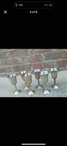 Set of Six Vintage Silverplated Footed Aperitif or Liqueur Glasses