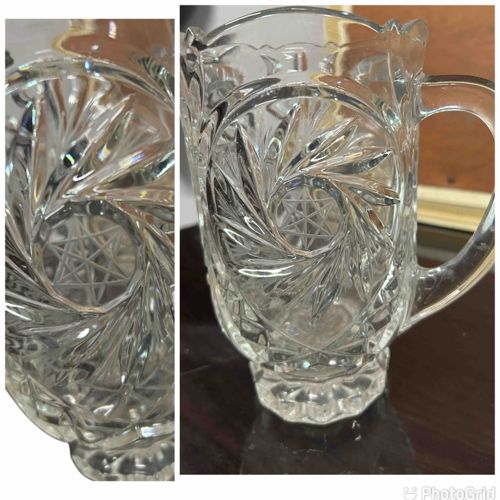 Pressed Glass Pitcher with Starburst and Swirl Pattern