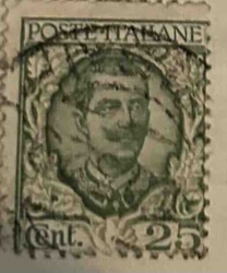Italian 25 Centesimi Postage Stamp, King Victor Emmanuel III