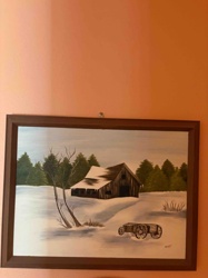 Winter Barn Landscape Painting