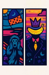 Hear No Evil, See No Evil, Speak No Evil Diptych (Stylized Humanoid and Banana Head)