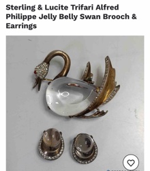 Sterling & Lucite Trifari Alfred Philippe Jelly Belly Swan Brooch & Earrings