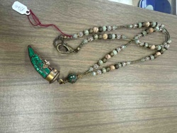 Malachite 'Tusk' Pendant Beaded Necklace