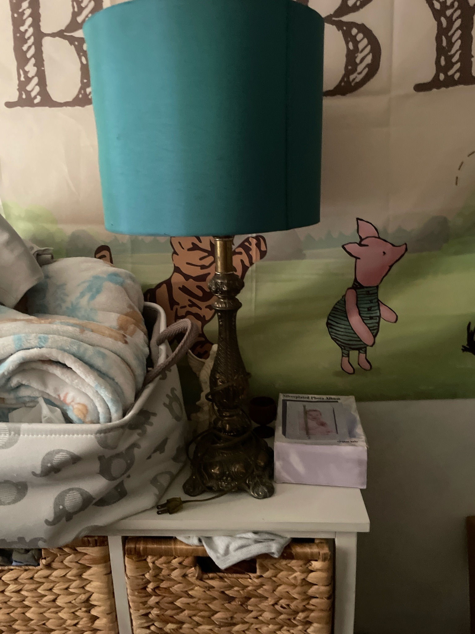 Submitted photo of Brass table lamp with teal shade (unauthenticated)