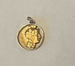 18k Gold Greek God Profile Pendant