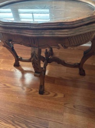 Carved Wood and Glass Top Coffee Table