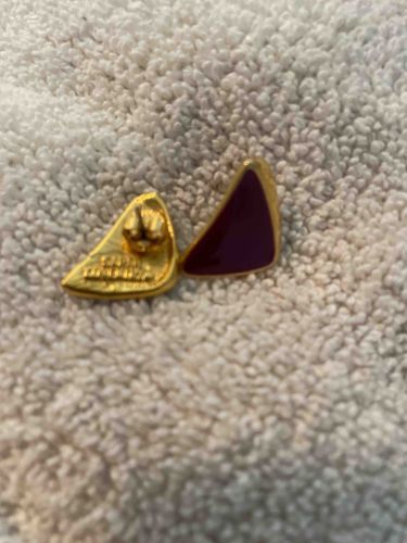 Gold-Toned Triangular Stud Earring with Purple Enamel