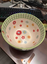 Temptations Floral and Gingham Ceramic Serving Bowl