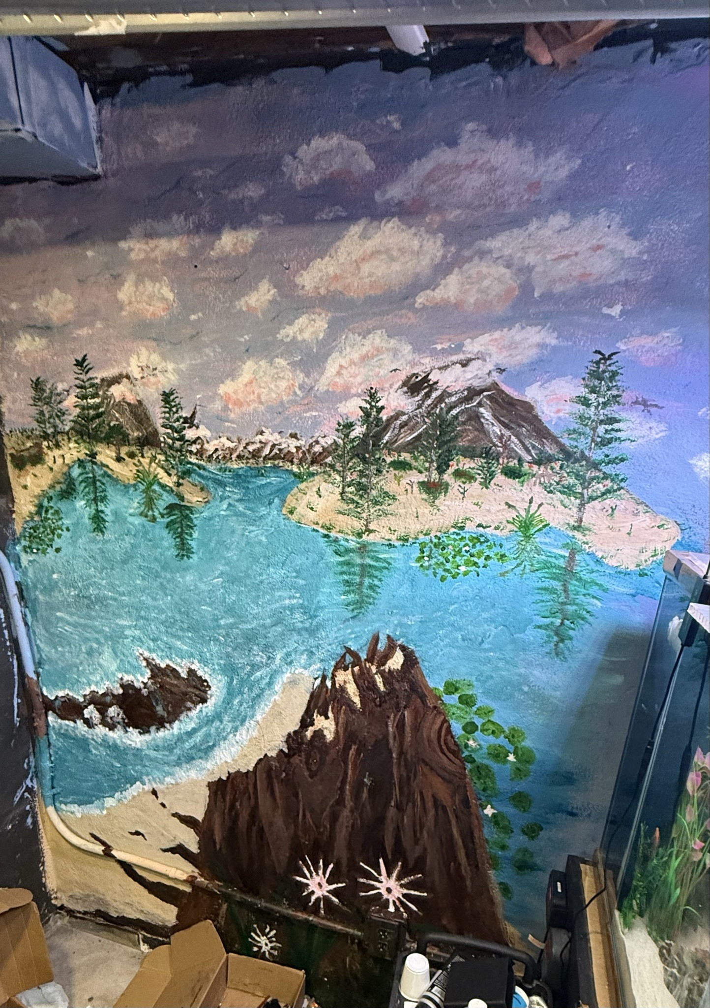 Submitted photo of Hand-painted landscape wall mural