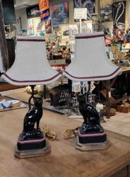 Pair of Mid-Century Modern 1950s Staffordshire Black Cat Lamps