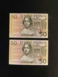 Swedish 50 Kronor Banknotes (Jenny Lind Series)