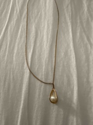 Gold-Tone Chain Necklace with Teardrop Faux Pearl Pendant