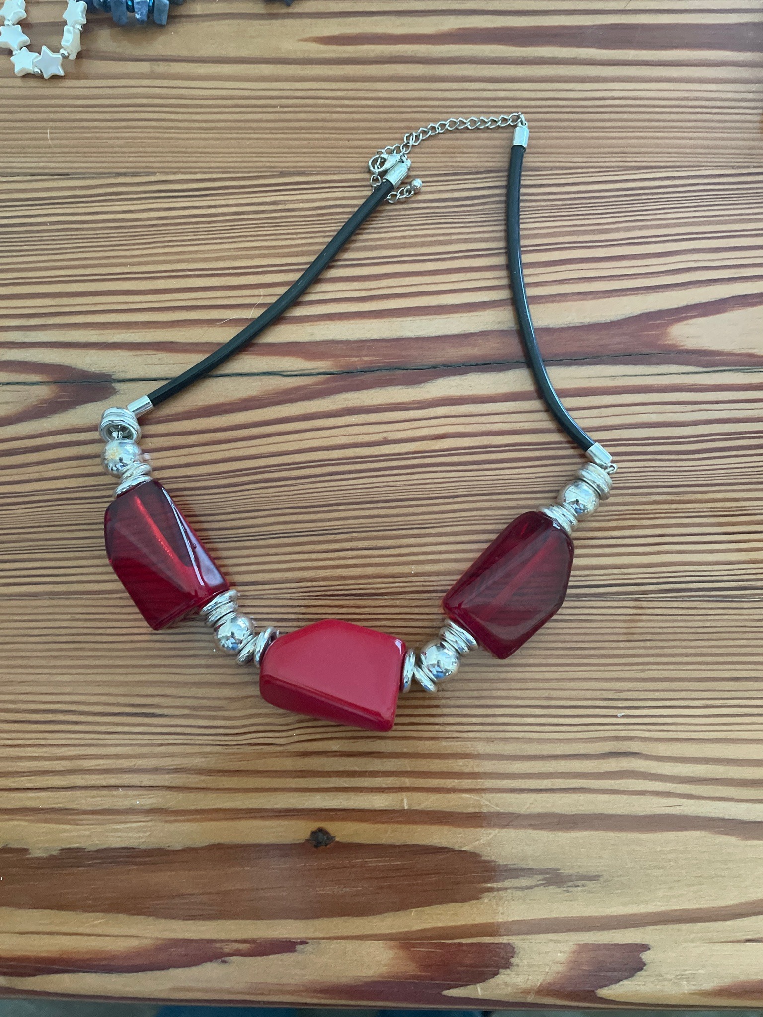 Submitted photo of Red Bead and Cord Statement Necklace