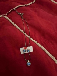 Silver-Tone Chain Necklace and Stud Earring Set with Blue Cabochon Accents