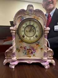 Ansonia Porcelain Mantel Clock with Floral Decoration