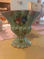 Hand-Painted Ceramic Scalloped Footed Vase