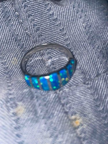 Silver-Toned Ring with Inlaid Blue Opal Segments