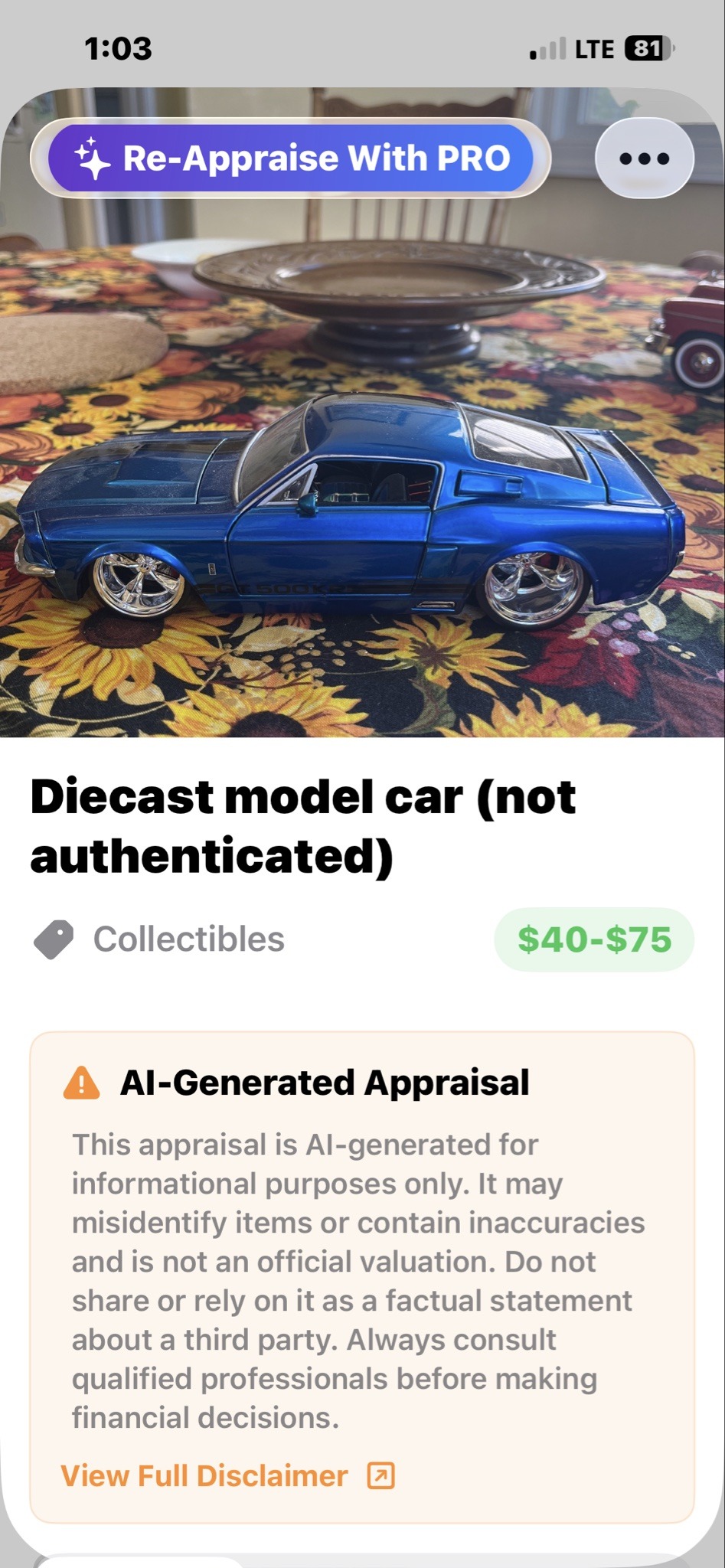 Submitted photo of Diecast model car