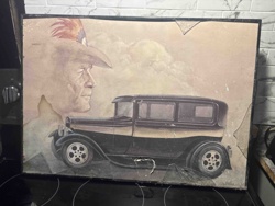 Vintage Patriotic-Themed Auto Art Print