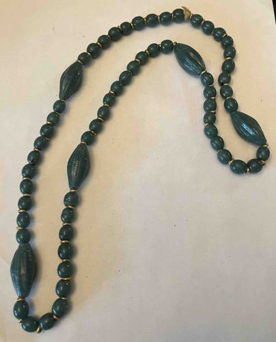 Teal Beaded Necklace with Ribbed Barrel Beads