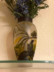 Art Glass Cameo Vase with Bird and Foliage Motif