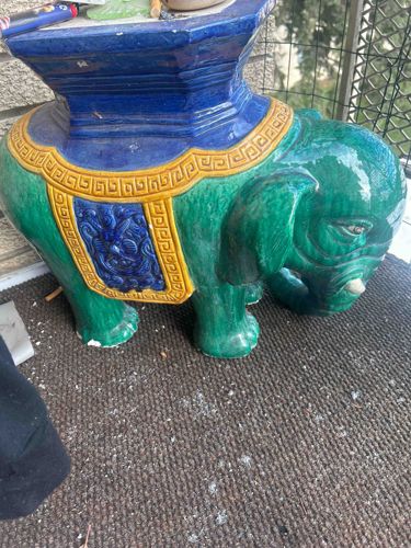 Ceramic Elephant Garden Stool/Planter Stand