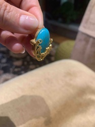 Turquoise and Gold-Tone Filigree Ring