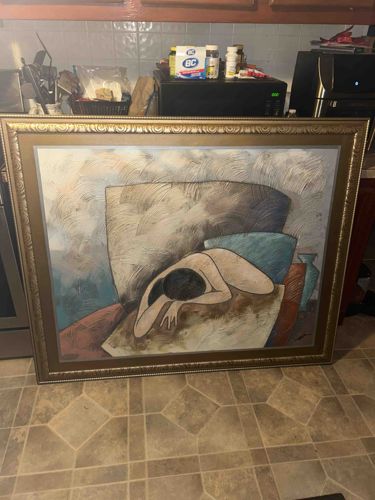 Framed Abstract Figurative Painting of a Reclining Nude