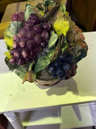 Italian Majolica Ceramic Fruit Basket Sculpture