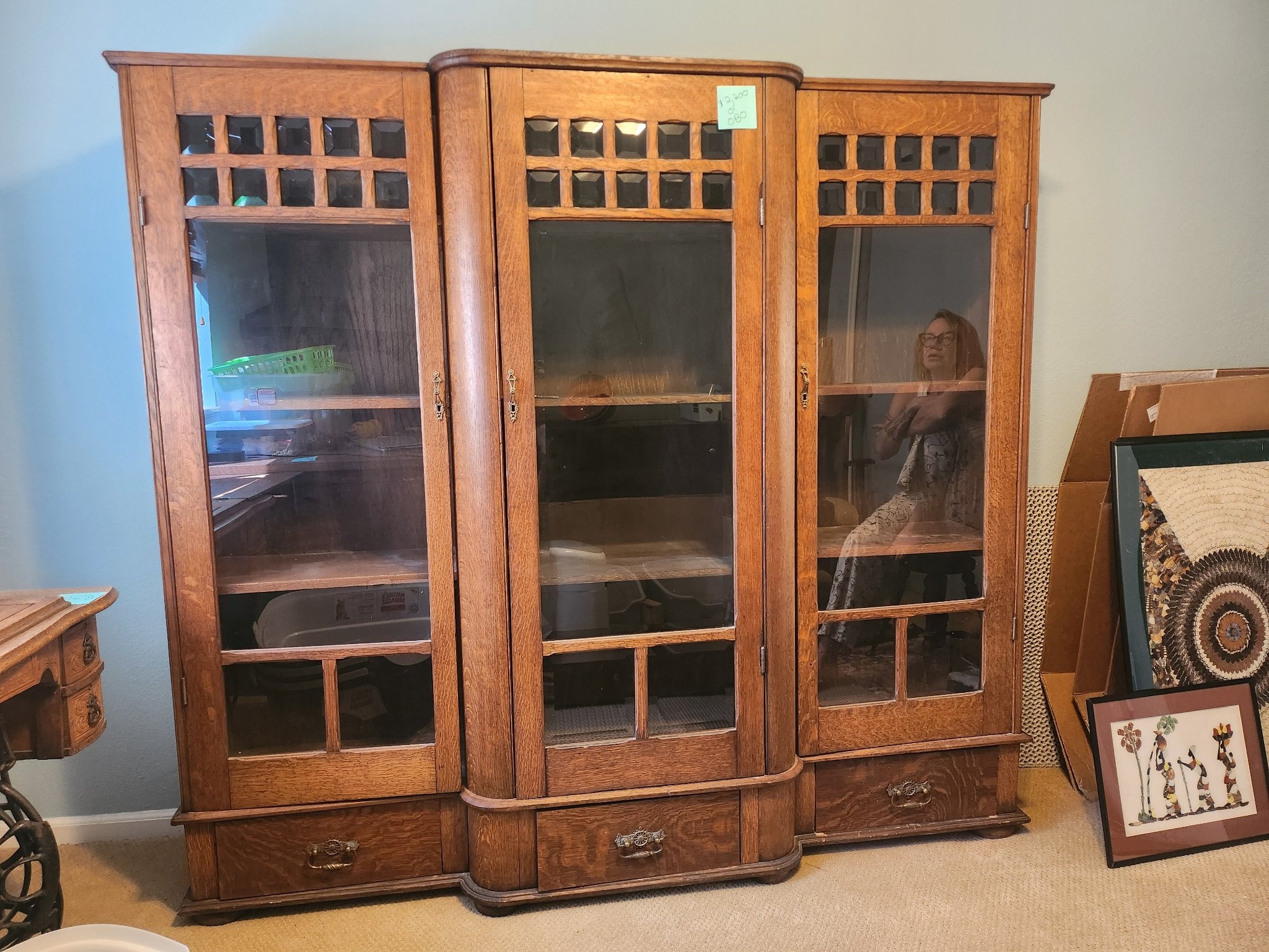 Edwardian Quarter-Sawn Oak Triple-Section Bookcase