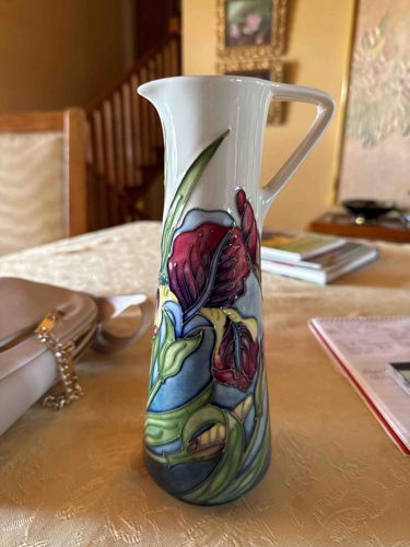 Art Nouveau Style Iris Decorated Ceramic Vase/Pitcher