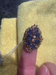 Gold-Tone Cocktail Ring with Pear-Cut Blue Stones and Diamond Accent